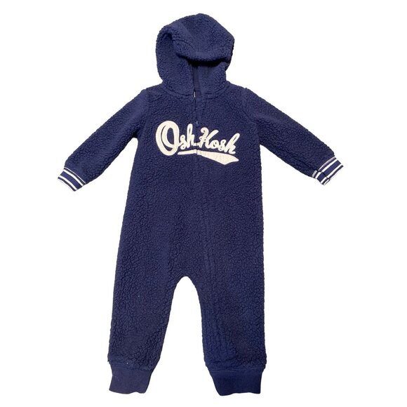 OshKosh Bgosh Baby Navy Blue Sherpa Fleece Hooded Coverall 12M - Picture 1 of 4
